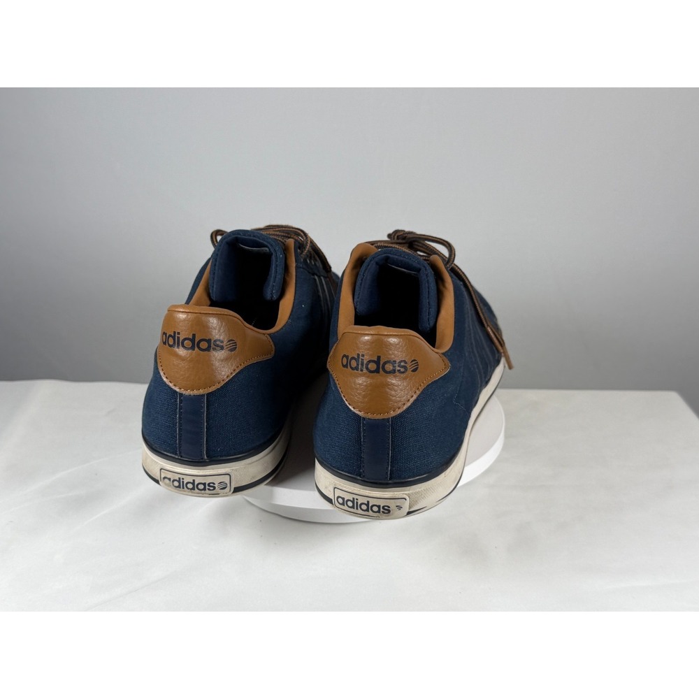 Adidas Neo Label Navy Canvas Sneakers Brown Leather Trim Mens US 14 - Picture 5 of 12